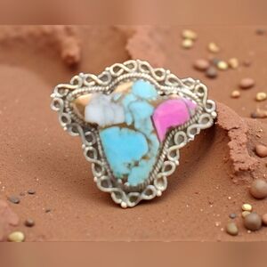 COTTON CANDY DAHLIA COW HEAD RING 925 STERLING SILVER ADJUSTABLE 6-8